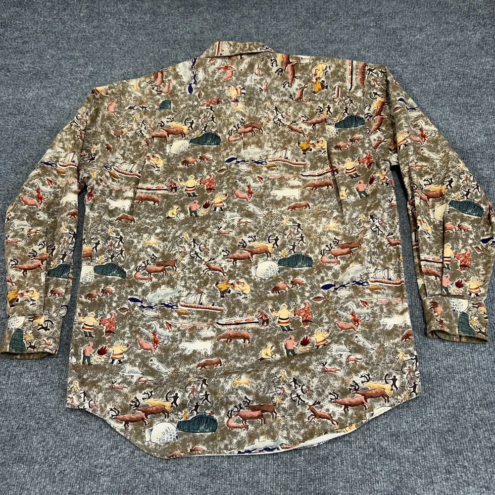 Vintage Banana Republic Safari Long Sleeve Shirt Men M Brown Animals‎ Print AOP